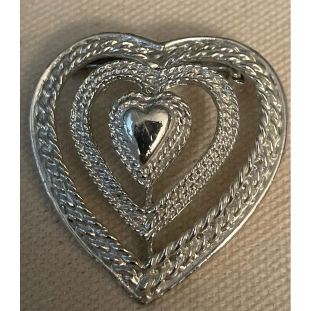 Gerry's Silver Tone Filigree Triple Heart  Brooch or Pendant Signed